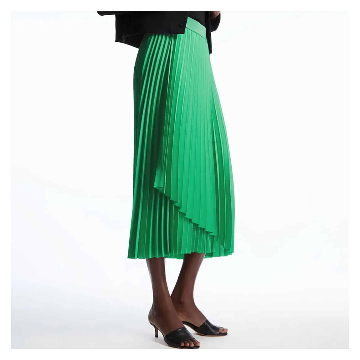 Green Layered Pleated Midi Skirt main product photo