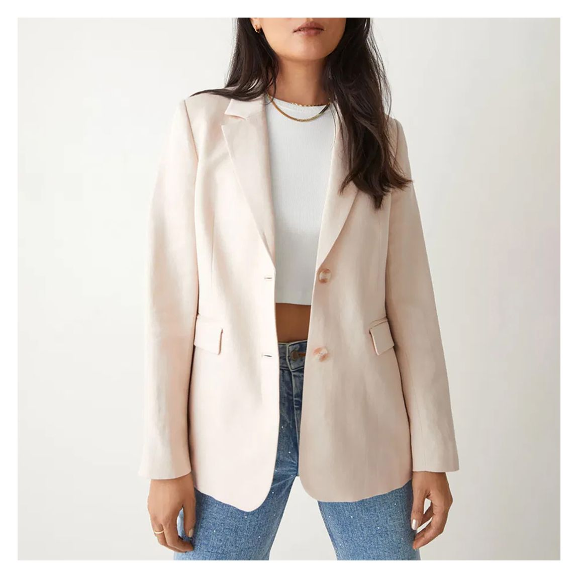 Beige Relaxed Linen Blend Blazer main product photo