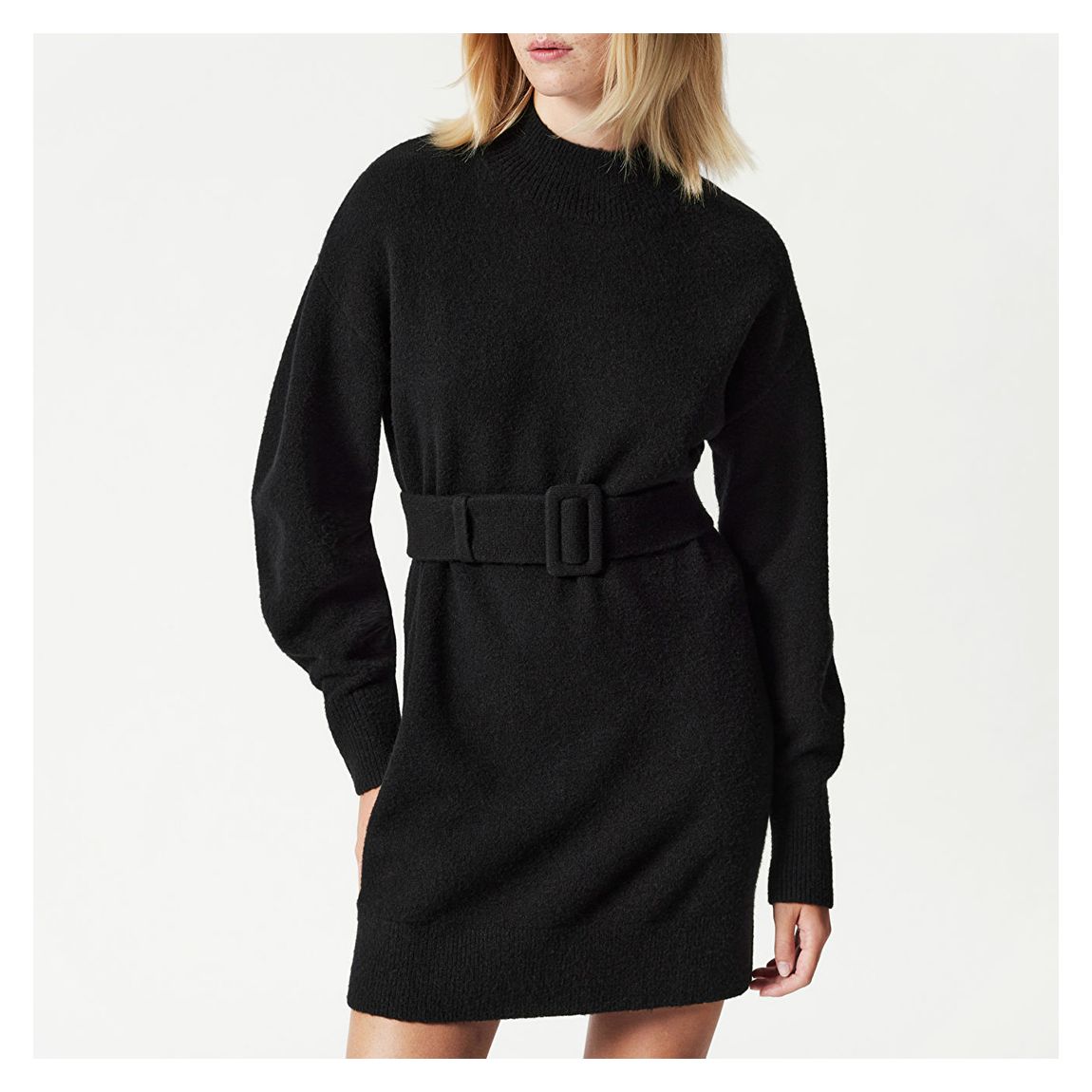 Black Belted Mini Knit Dress main product photo