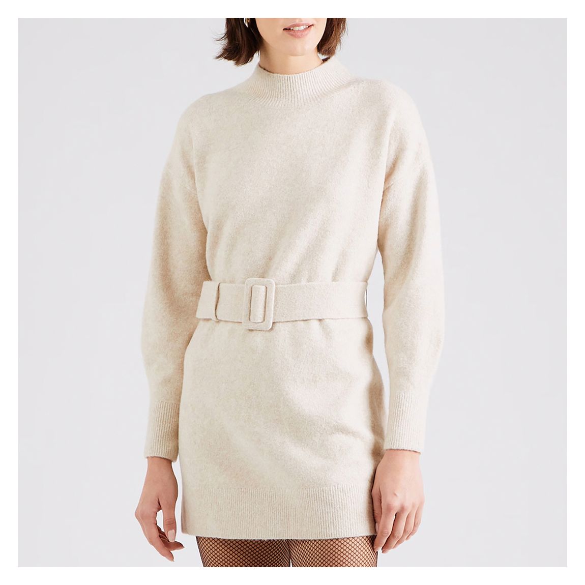 White Belted Mini Knit Dress main product photo