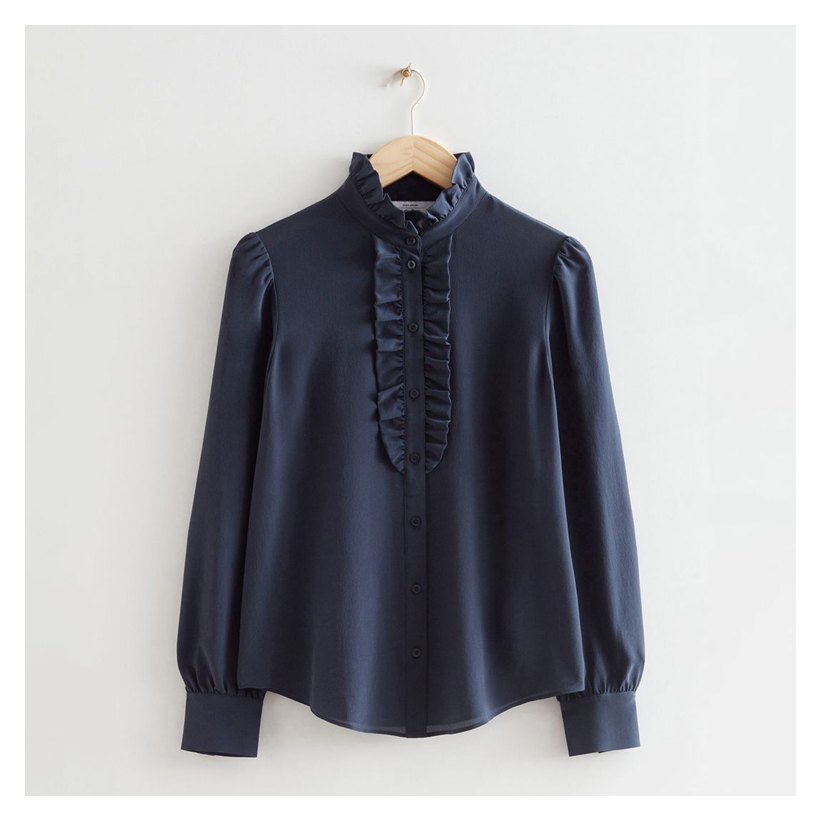 Navy Gathered Silk Blouse main product photo