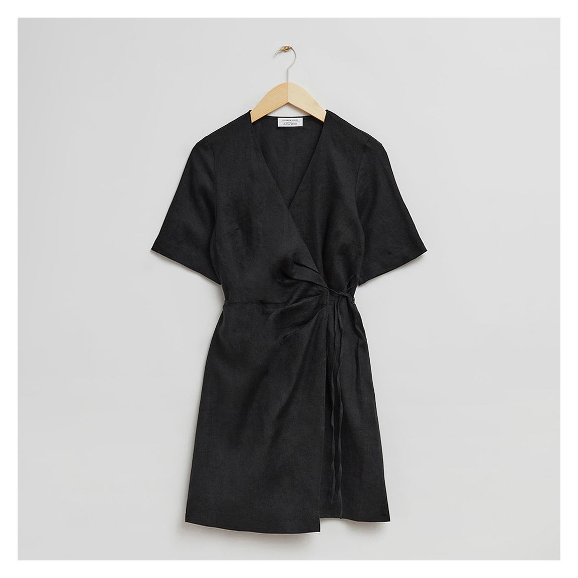 Black Linen Wrap Mini Dress main product photo