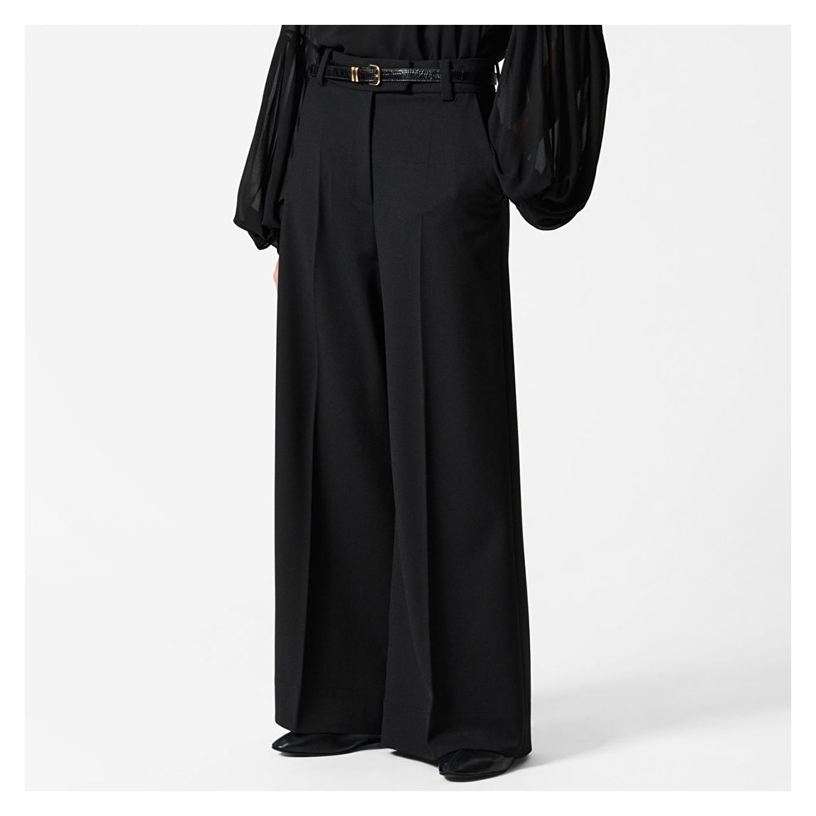 Black Wool Blend Extra Wide Pleat Trousers main product photo