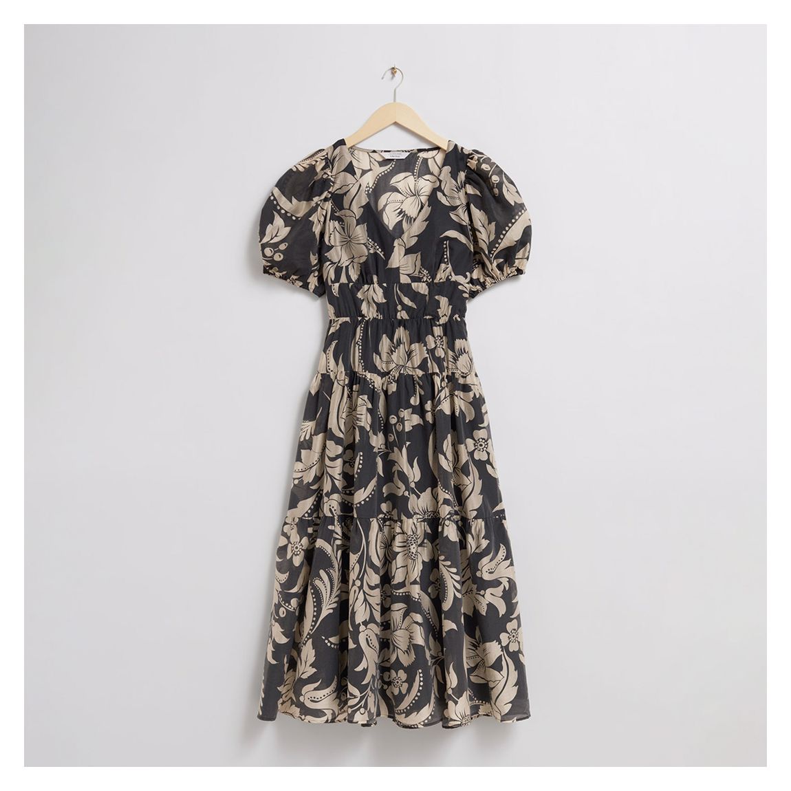 Black/Stone Printed Tier Midi Dress main product photo