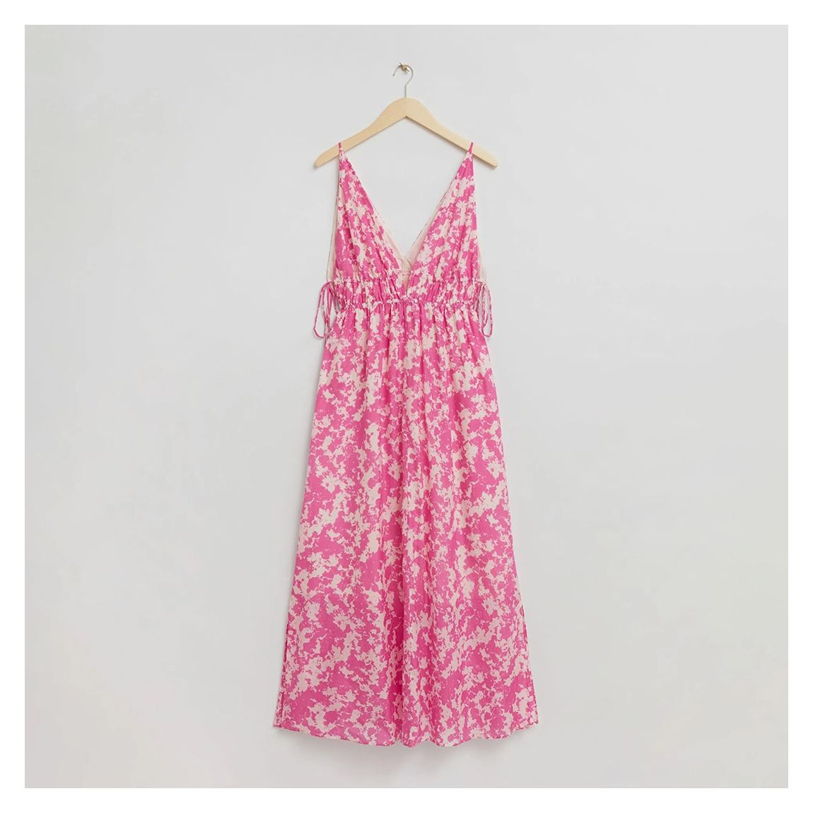 Pink Printed V-Neck Drawstring Maxi Dress main product photo