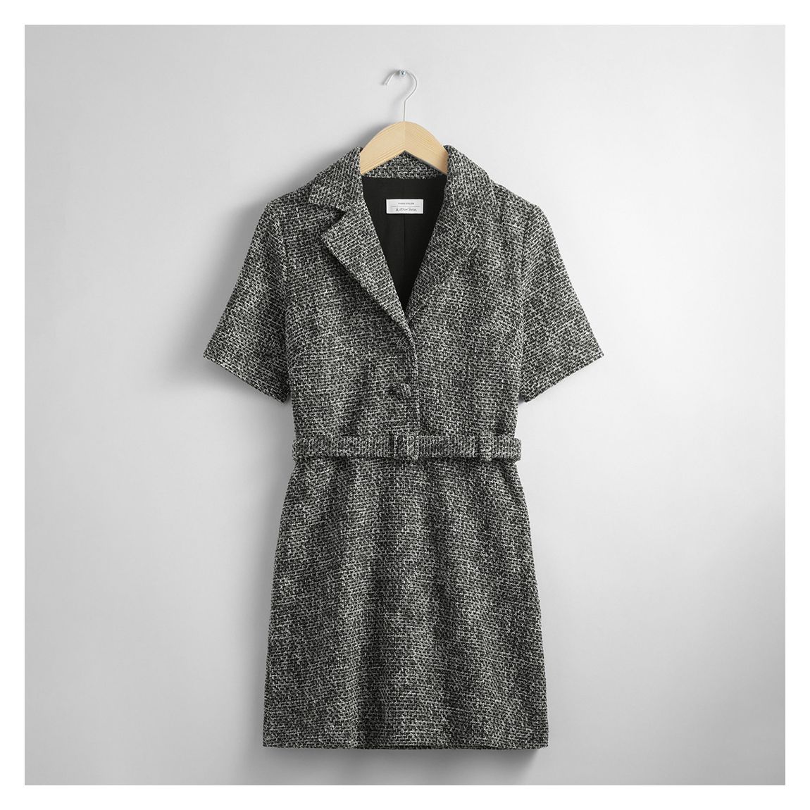 Black Tweed Effect Mini Shirt Dress main product photo