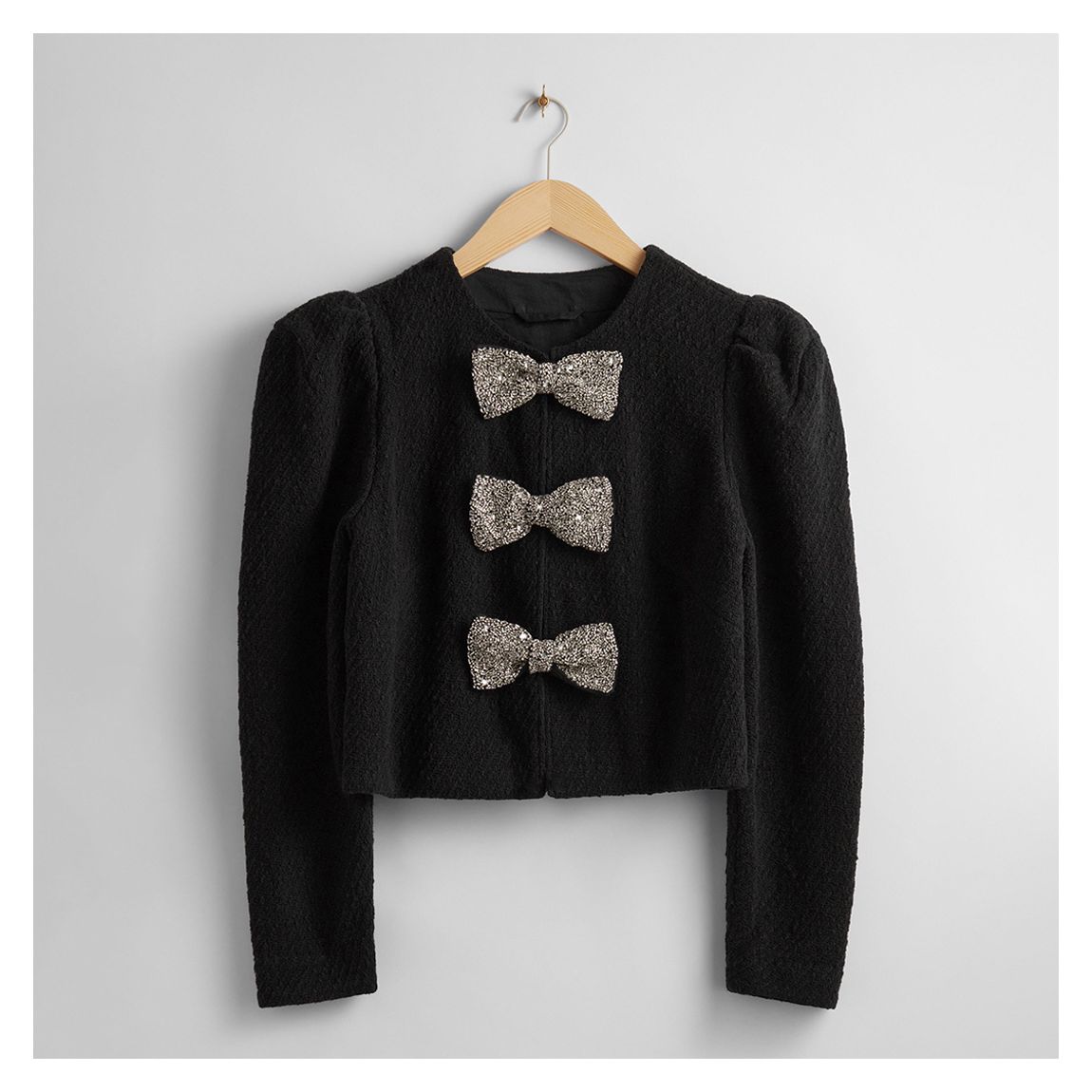 Black Bouclé Bow Crop Jacket main product photo
