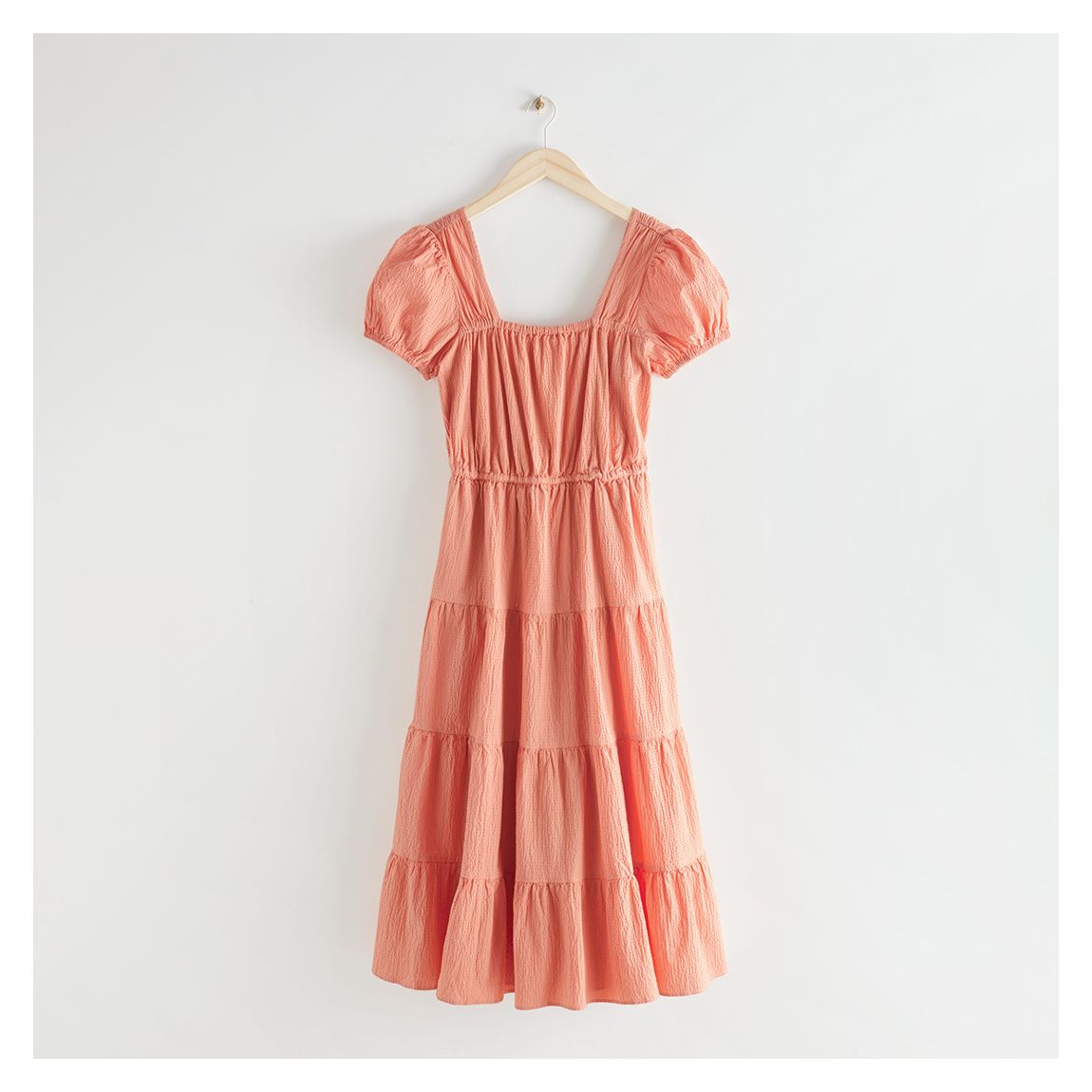 Coral Crinkle Tiered Midi Dress main product photo