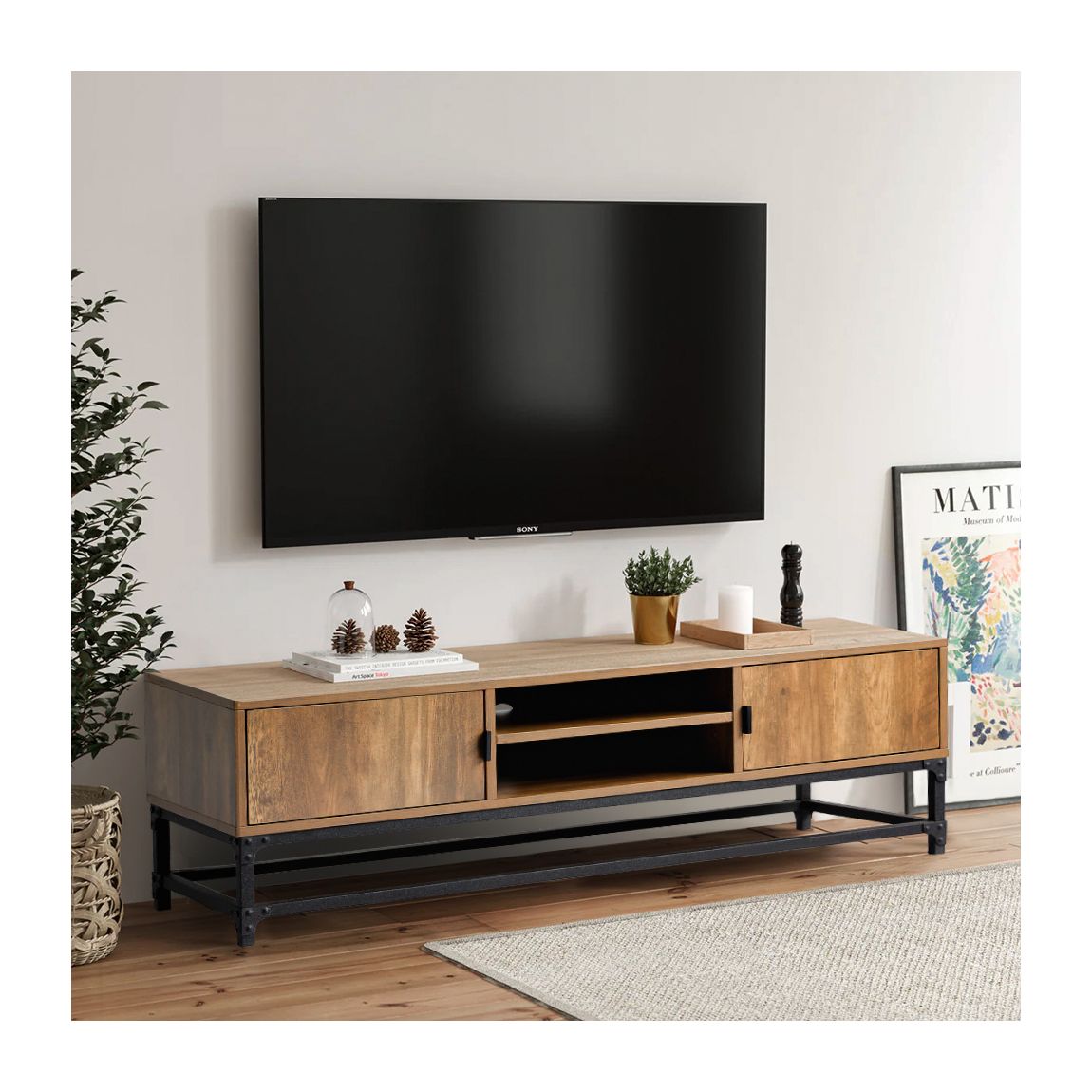 Brown TV Stand with 2 Cabinet main product photo