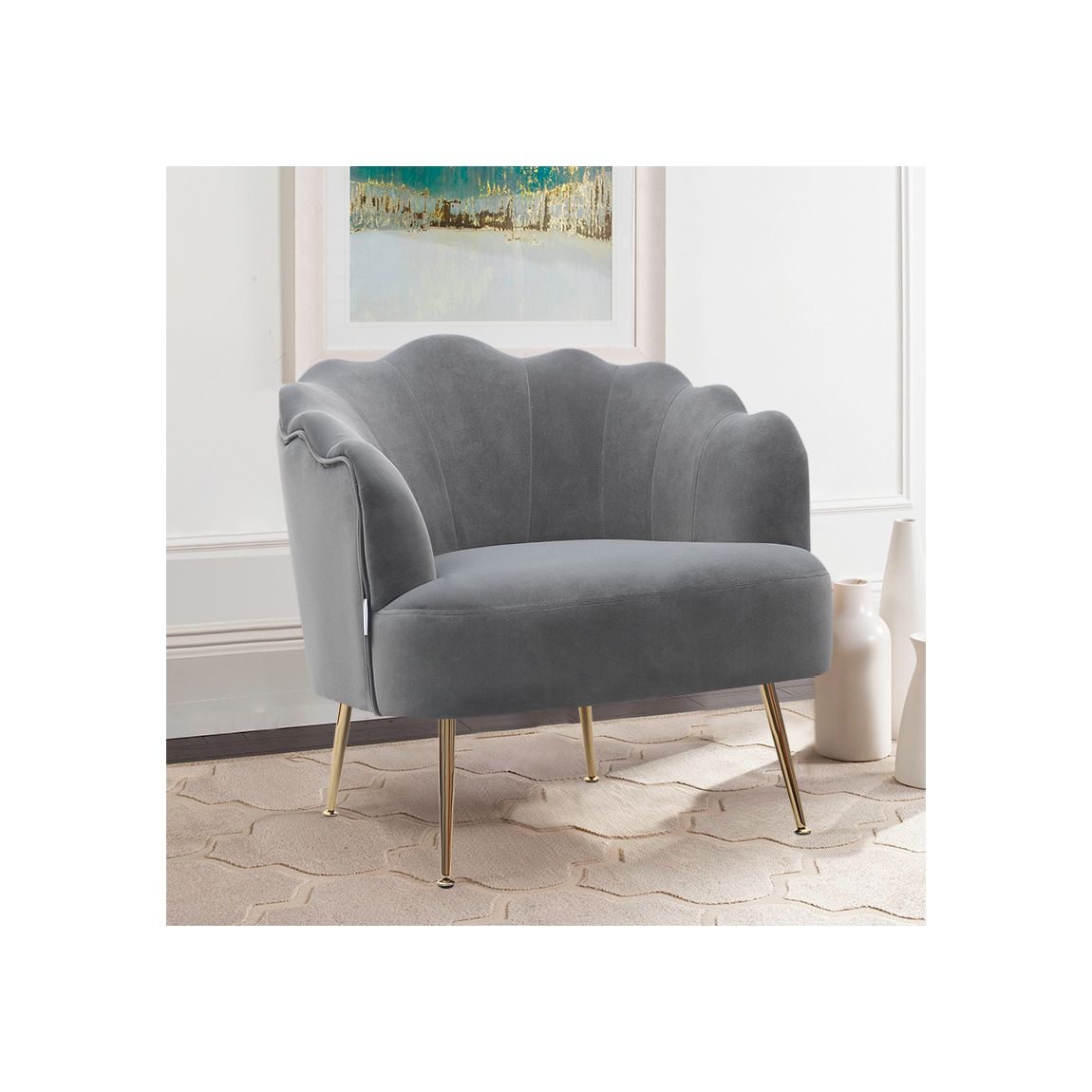 Velvet Shell Accent Chair with Metallic Legs main product photo