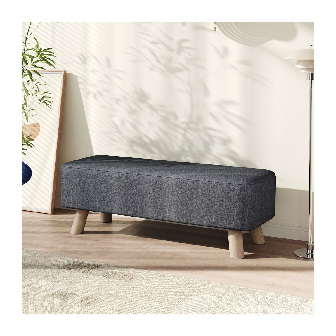 81cm Wide Rectangular Linen Ottoman Footstool Wooden Legs - Dark Grey main product photo