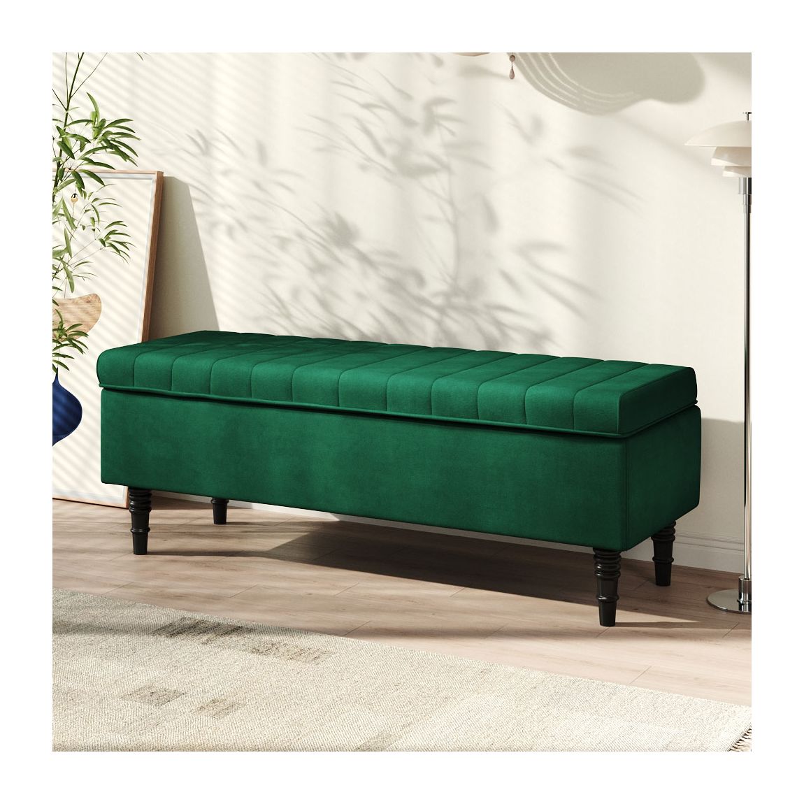 Velvet Upholstered Storage Ottoman - Green main product photo