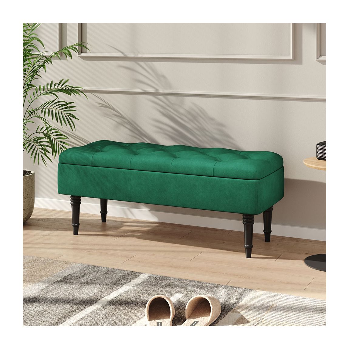 Buttoned Velvet Storage Bench - Green main product photo