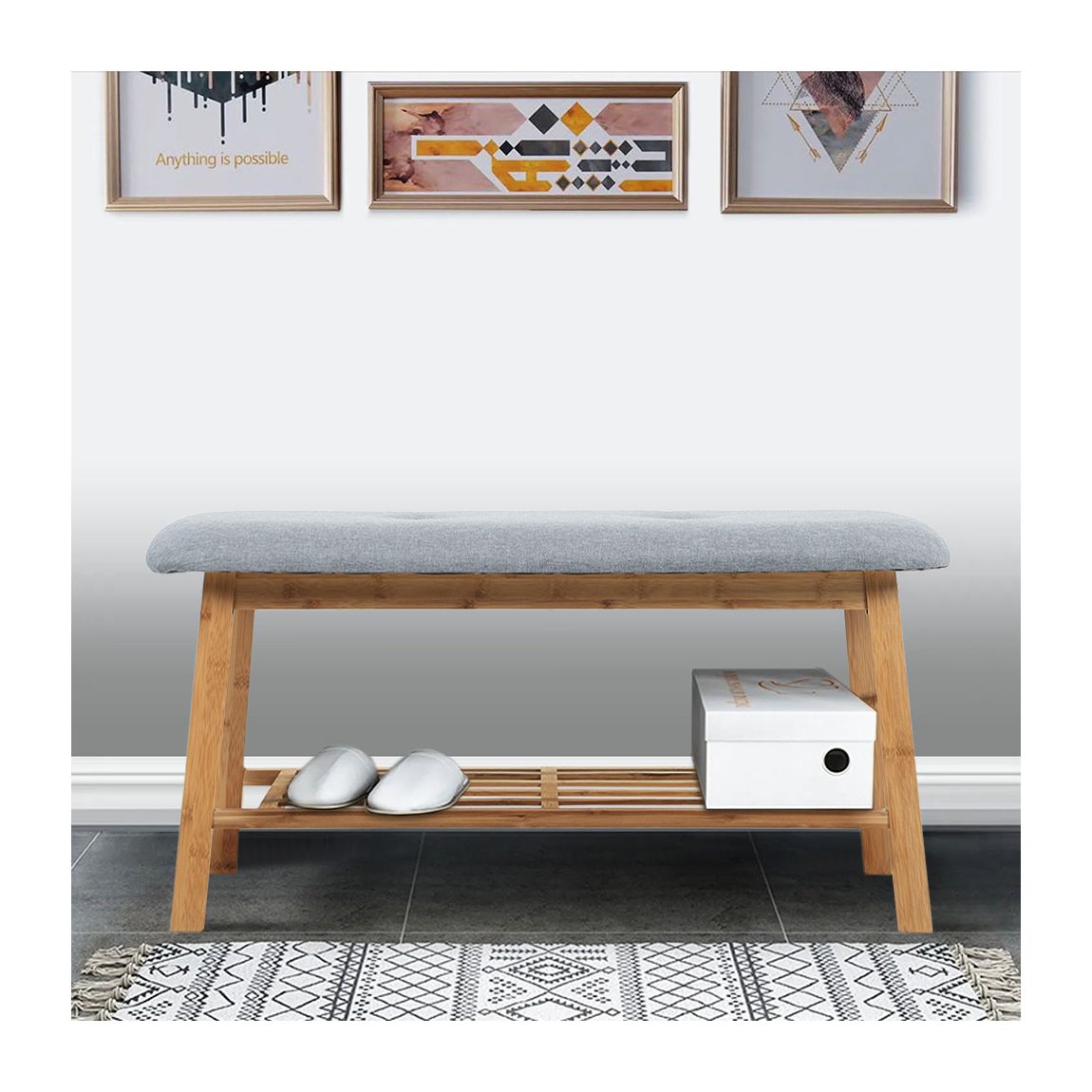 Grey Linen Bamboo Bench main product photo