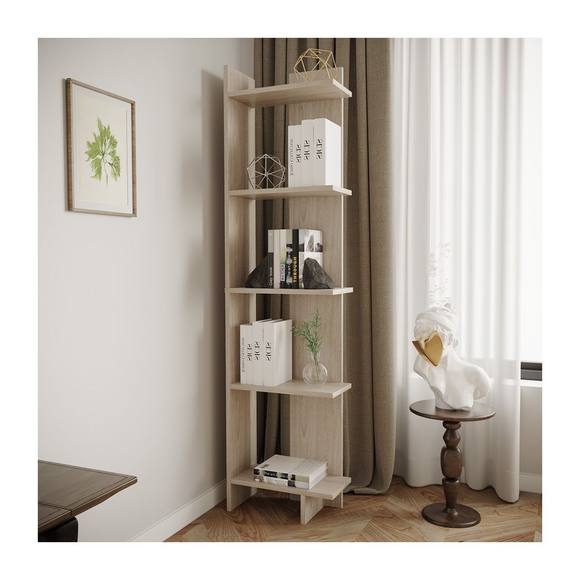 Industrial 5-Tier Corner Bookshelf Shelf Unit - Grey main product photo