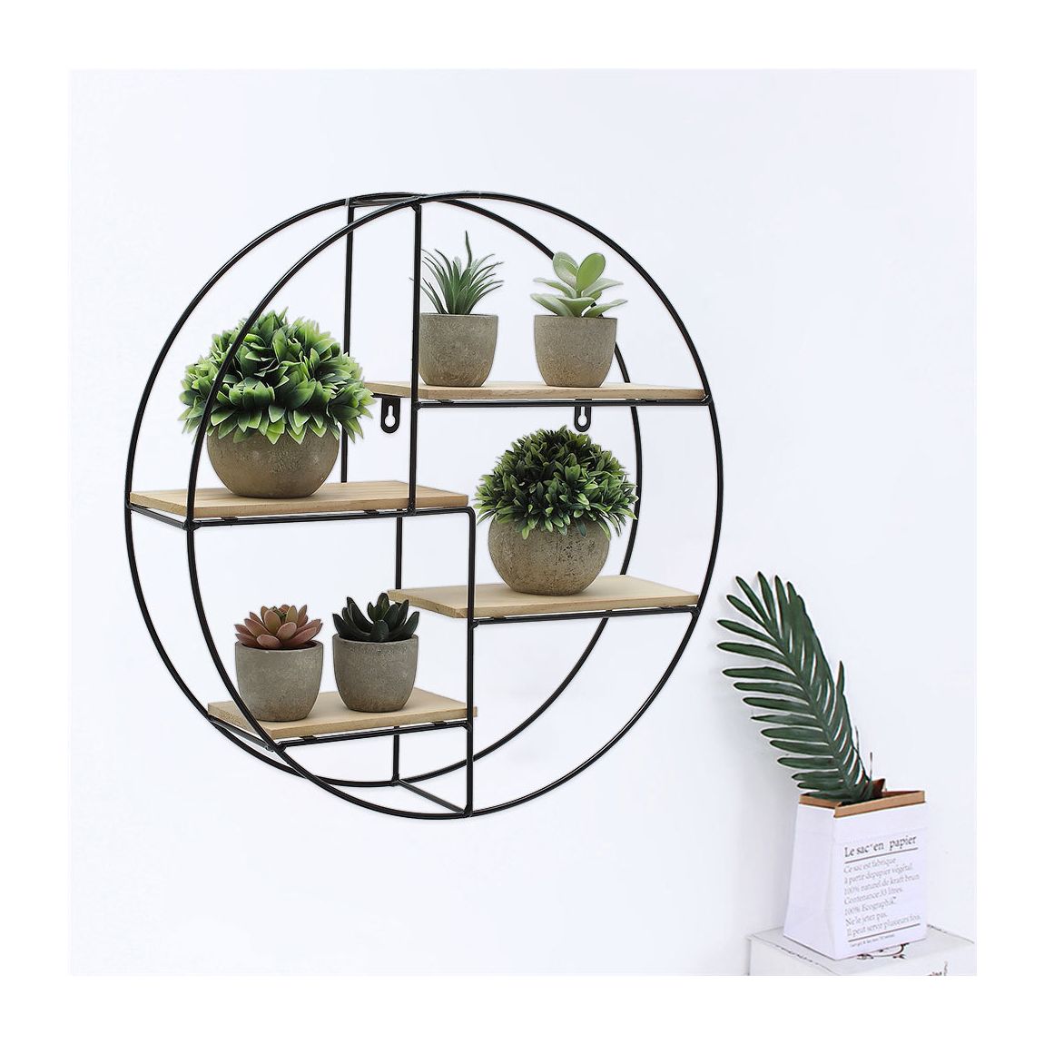 4-Tier Modern Round Floating Decorative Wall Shelf - Black main product photo