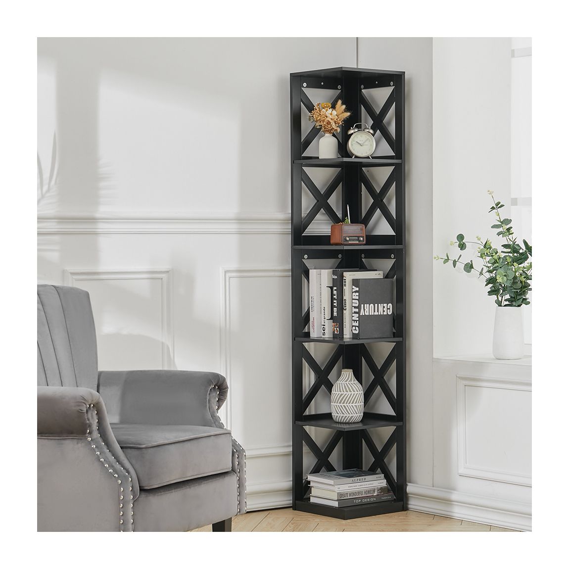Freestanding 5-Tier Corner Shelf Display Shelves - Black main product photo