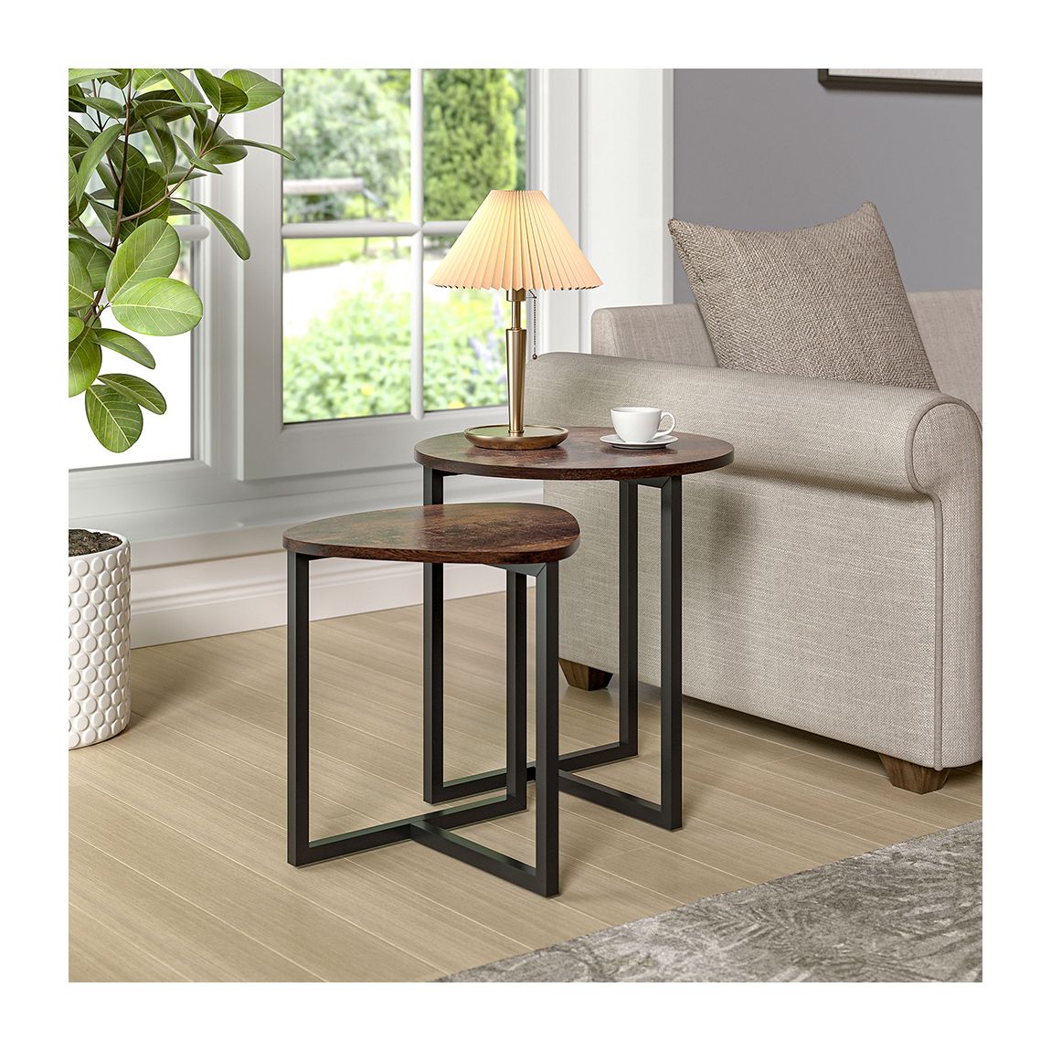 Round and Triangular Brown Side Table main product photo
