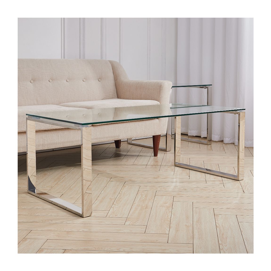 Tempered Glass End Table with Steel Base main product photo