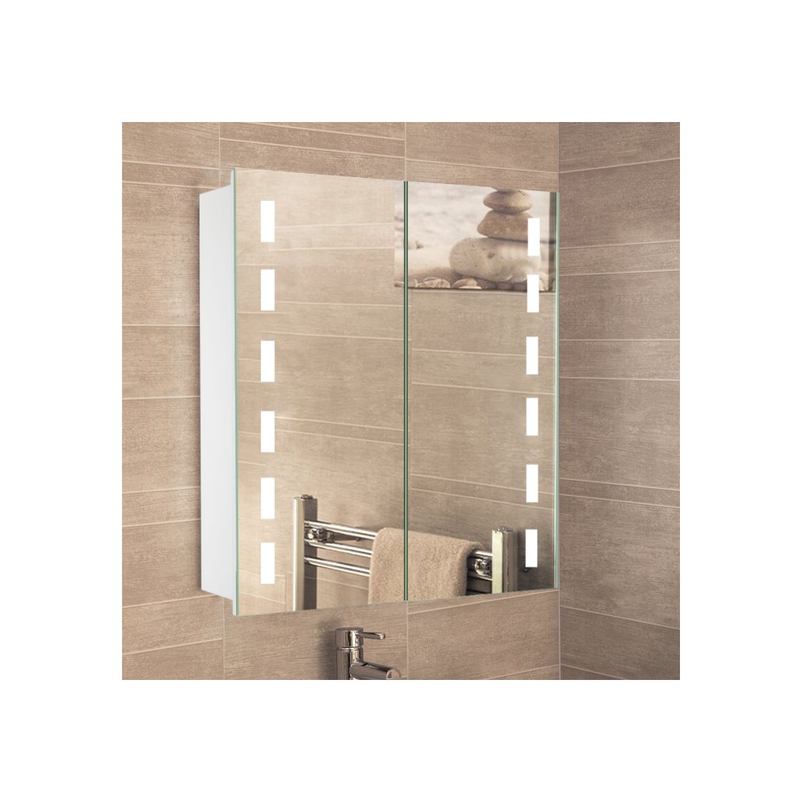 Large Silver Double Door Mirror Cabinet with LED Lighting main product photo