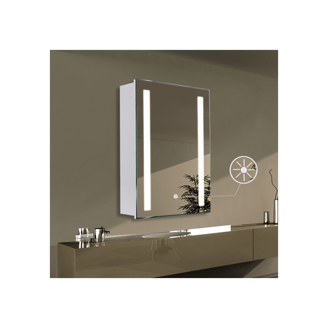 Large Silver Rectangle Mirror Cabinet with LED Lights main product photo