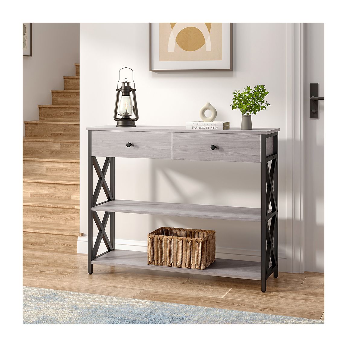 Rustic Grey Wooden Console Table with Drawers main product photo