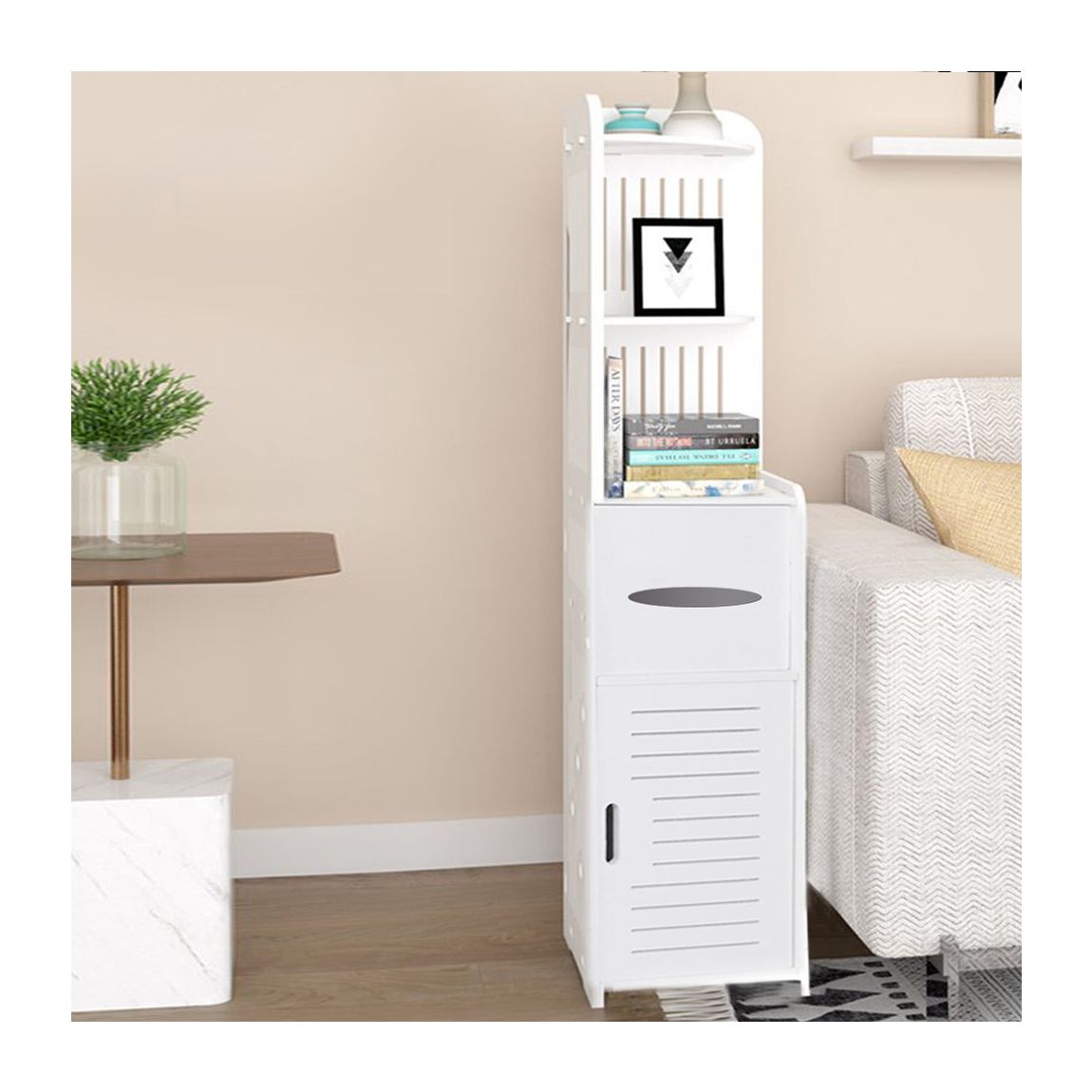 Large White Corner Wooden Storage Cabinet main product photo