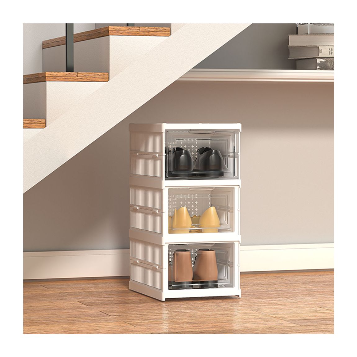 White 3-Tier Foldable Shoe Storage main product photo