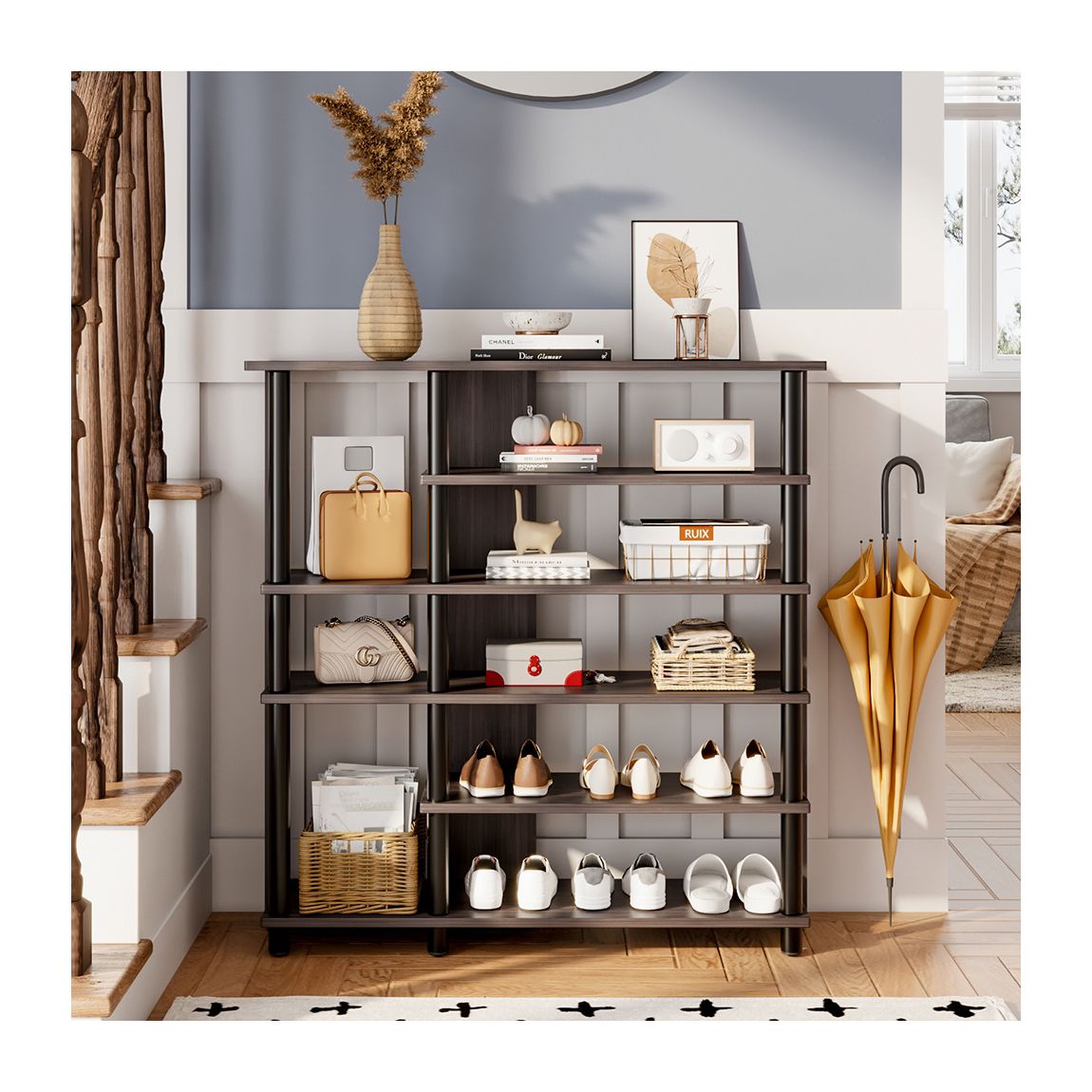 Grey Open-Style Wooden Shoe Rack main product photo