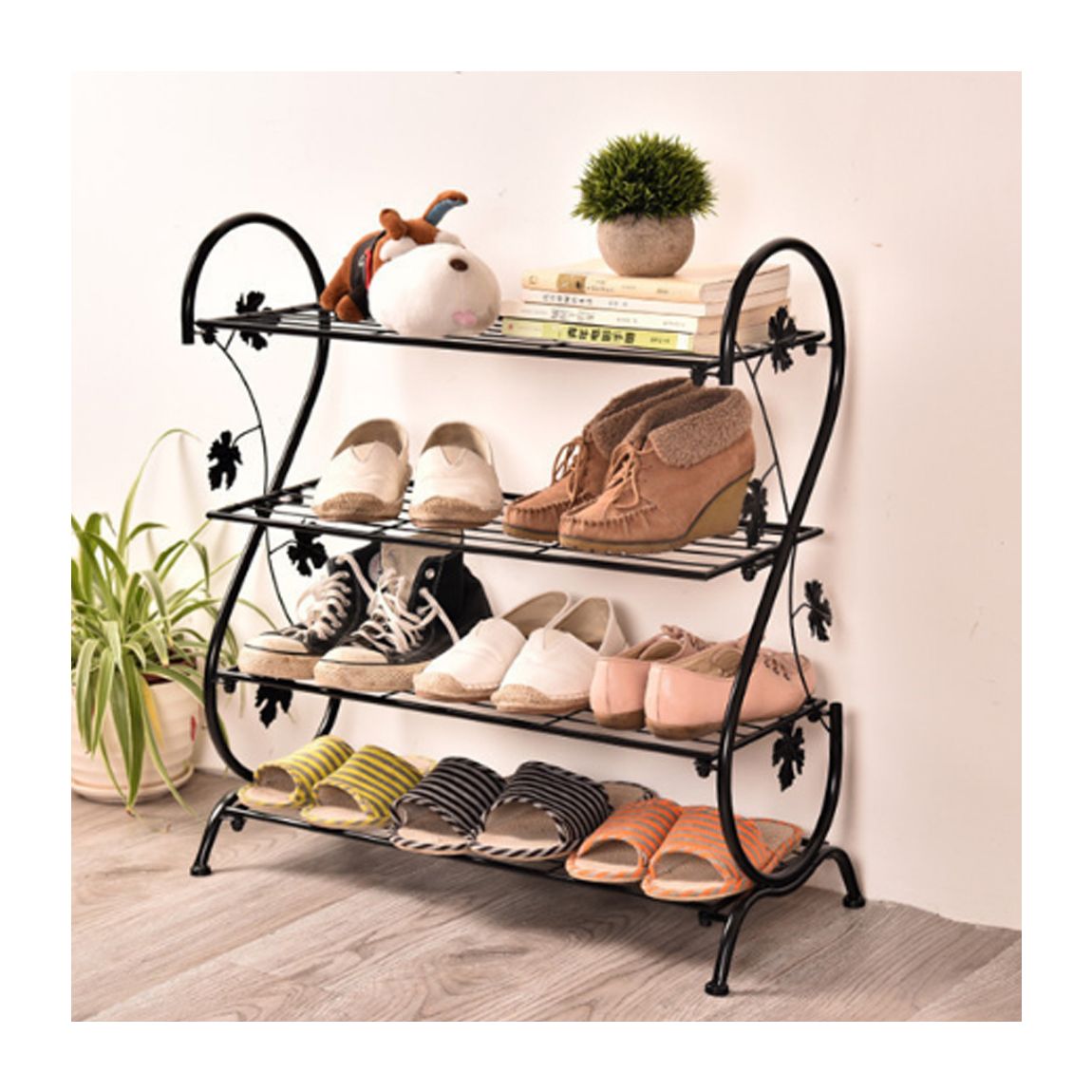 Black 4-Tier Metal Shoe Rack main product photo