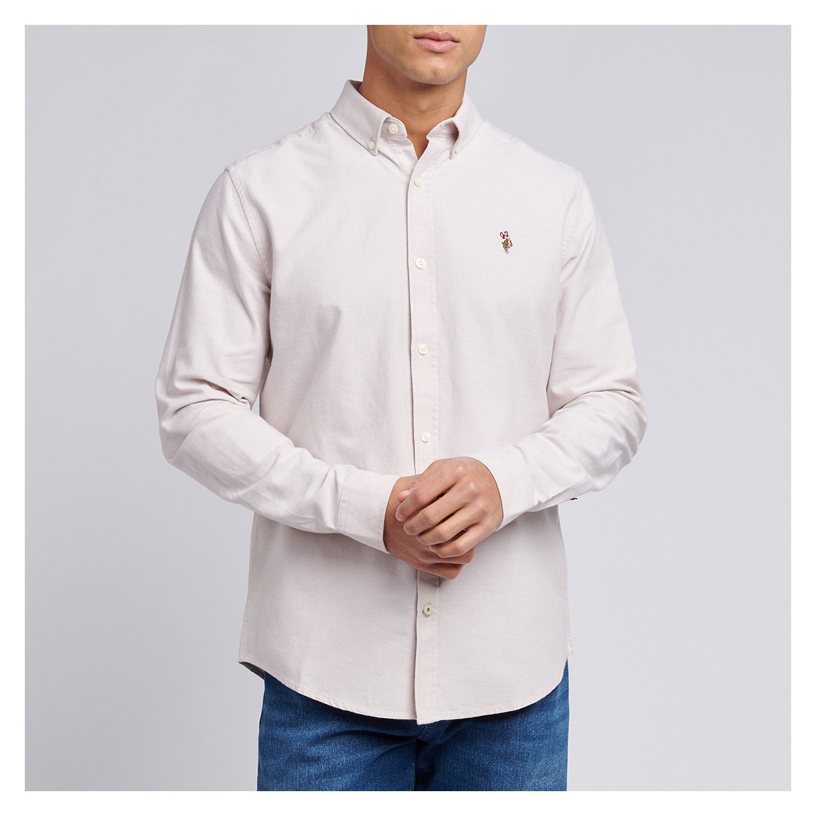 Beige Oxford Stripe Long Sleeve Shirt main product photo