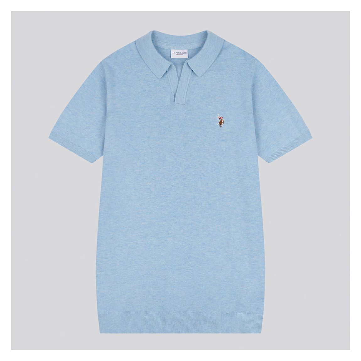 Navy Open Collar Cotton Knit Polo Top main product photo