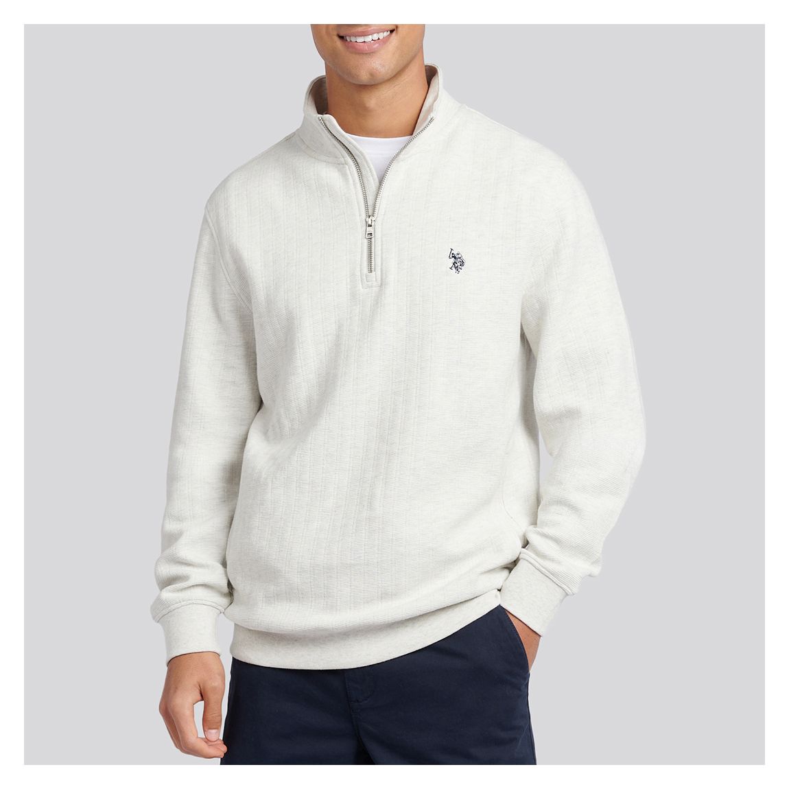 Grey Zip Funnel Neck Cotton Jumper main product photo