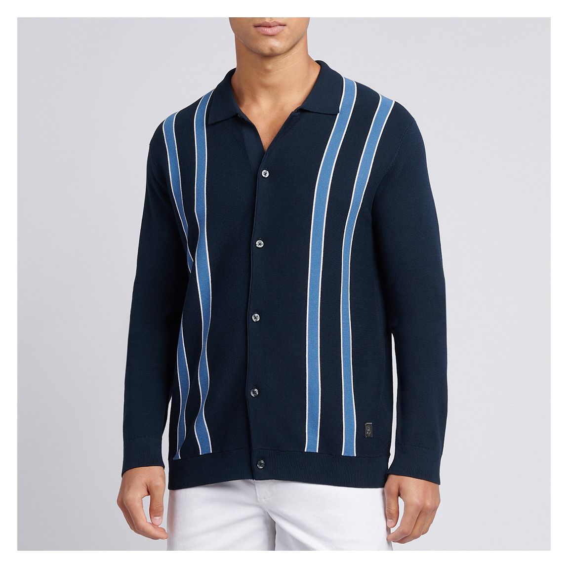 Navy Stripe Relaxed Button Down Cardigan main product photo