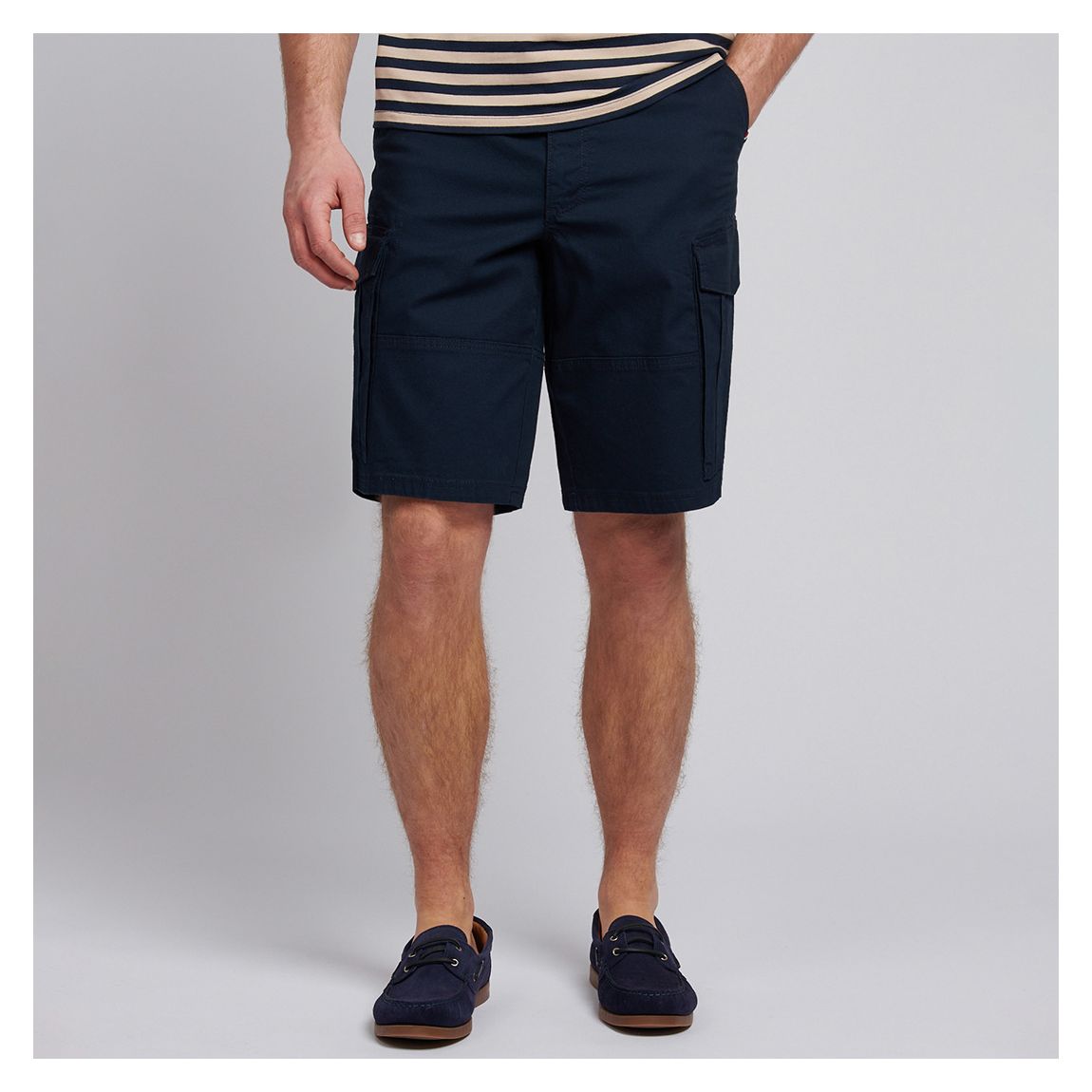 Navy Relaxed Cotton Blend Cargo Shorts main product photo