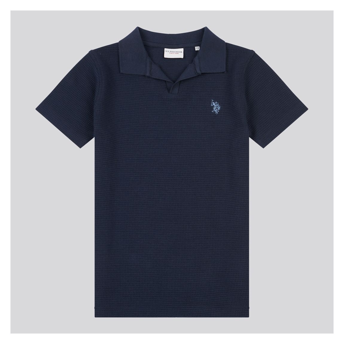 Cream Waffle Textured Open Collar Short Sleeve Polo Shirt main product photo