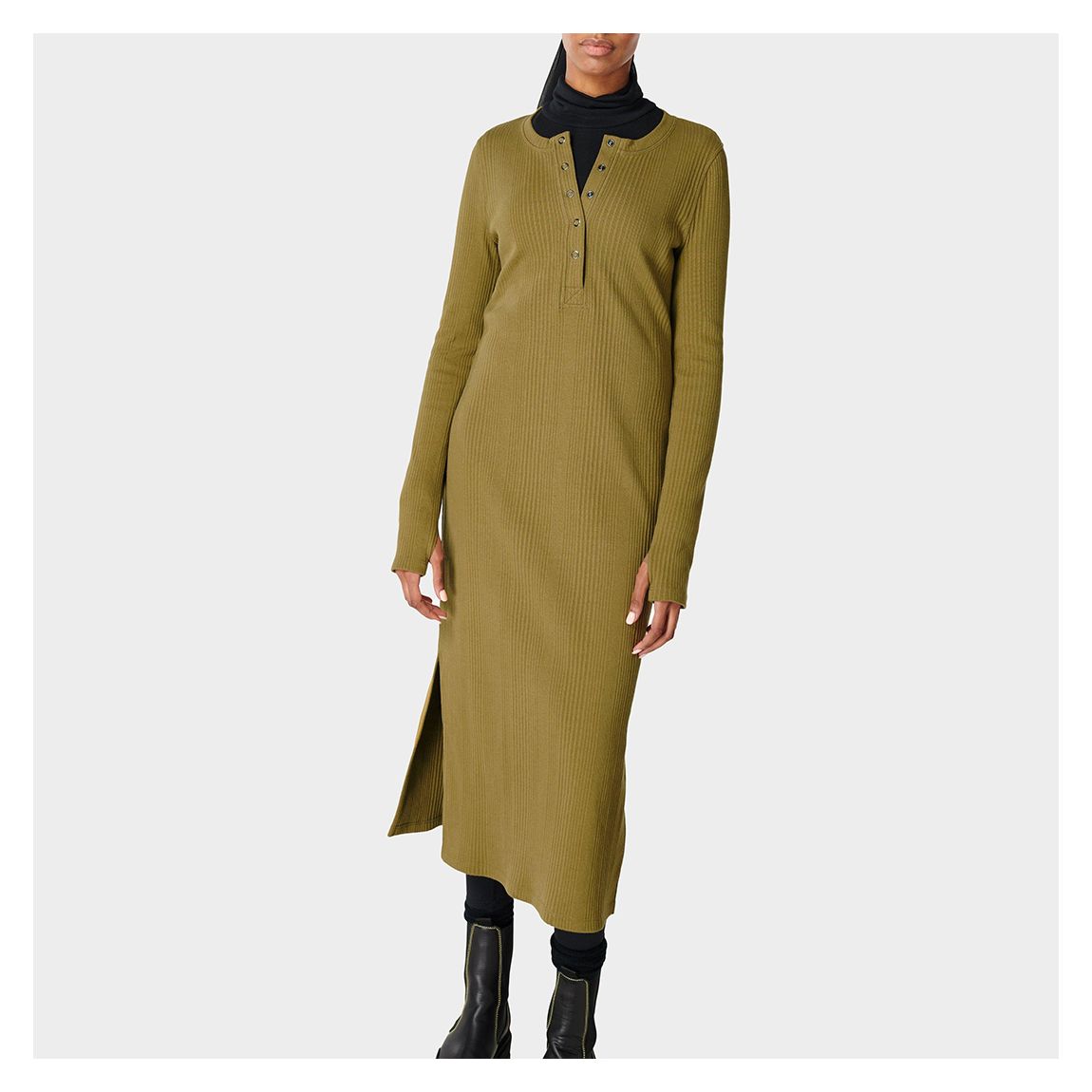 Khaki Henley Cotton Blend Midi Dress main product photo