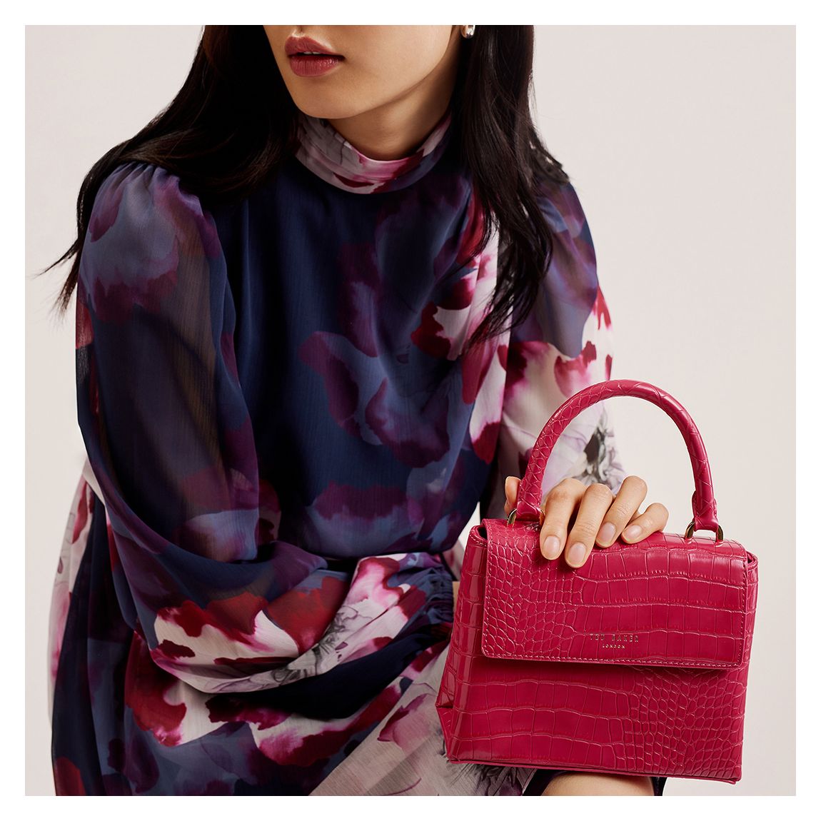 Pink Croc Effect Top Handle Handbag main product photo
