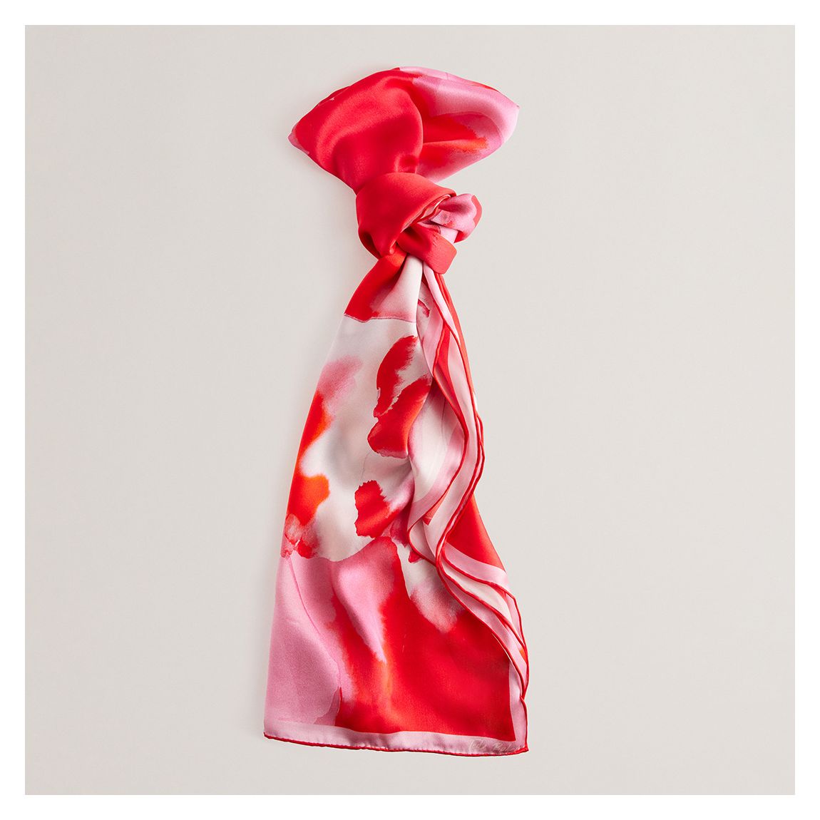 Red Flower Printed Long Silk Scarf main product photo