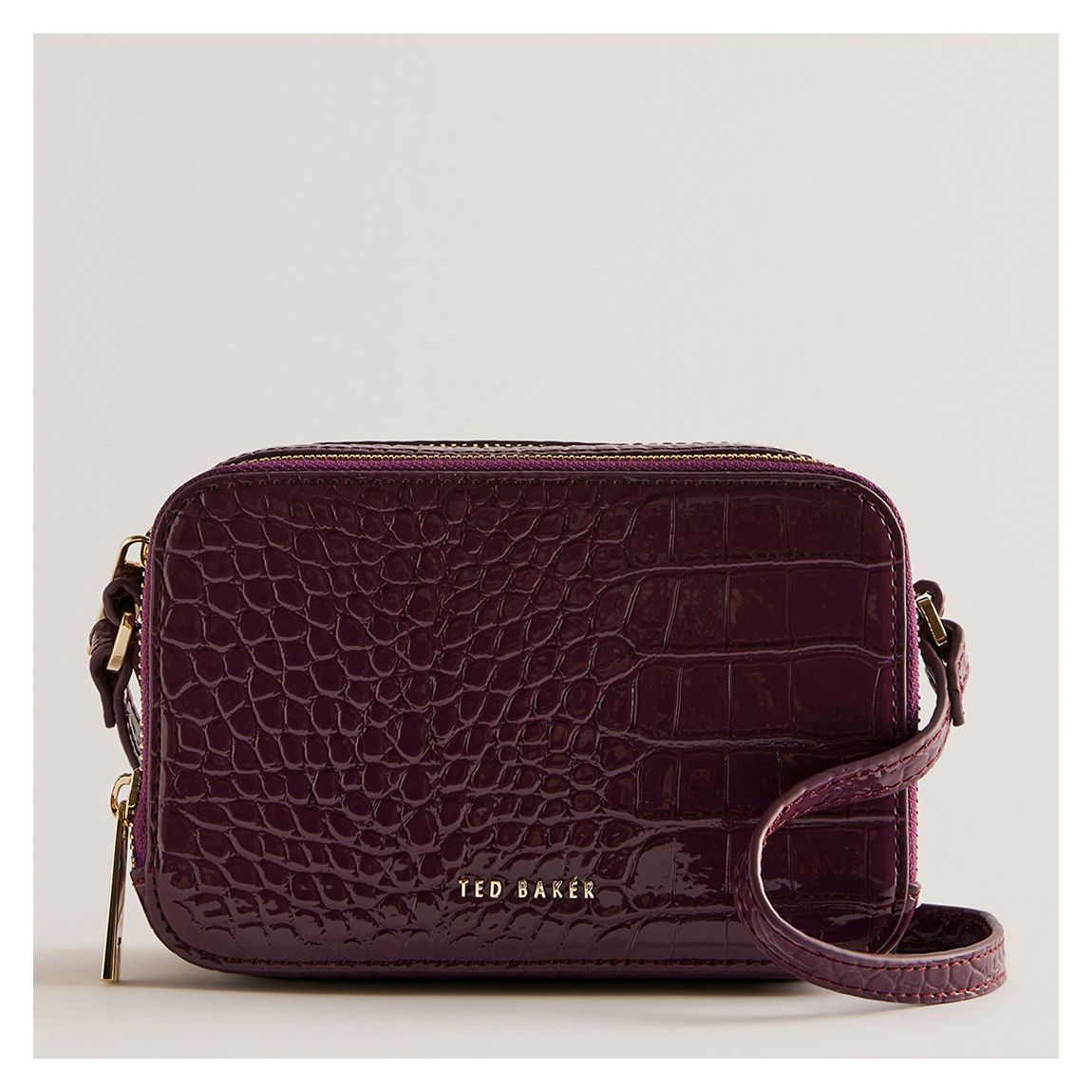 Maroon Double Zip Croc Effect Mini Shoulder Bag main product photo