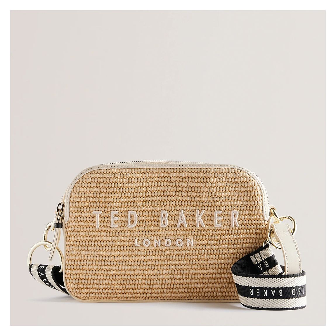 Cream Stelio Branded Webbing Faux Raffia Bag main product photo