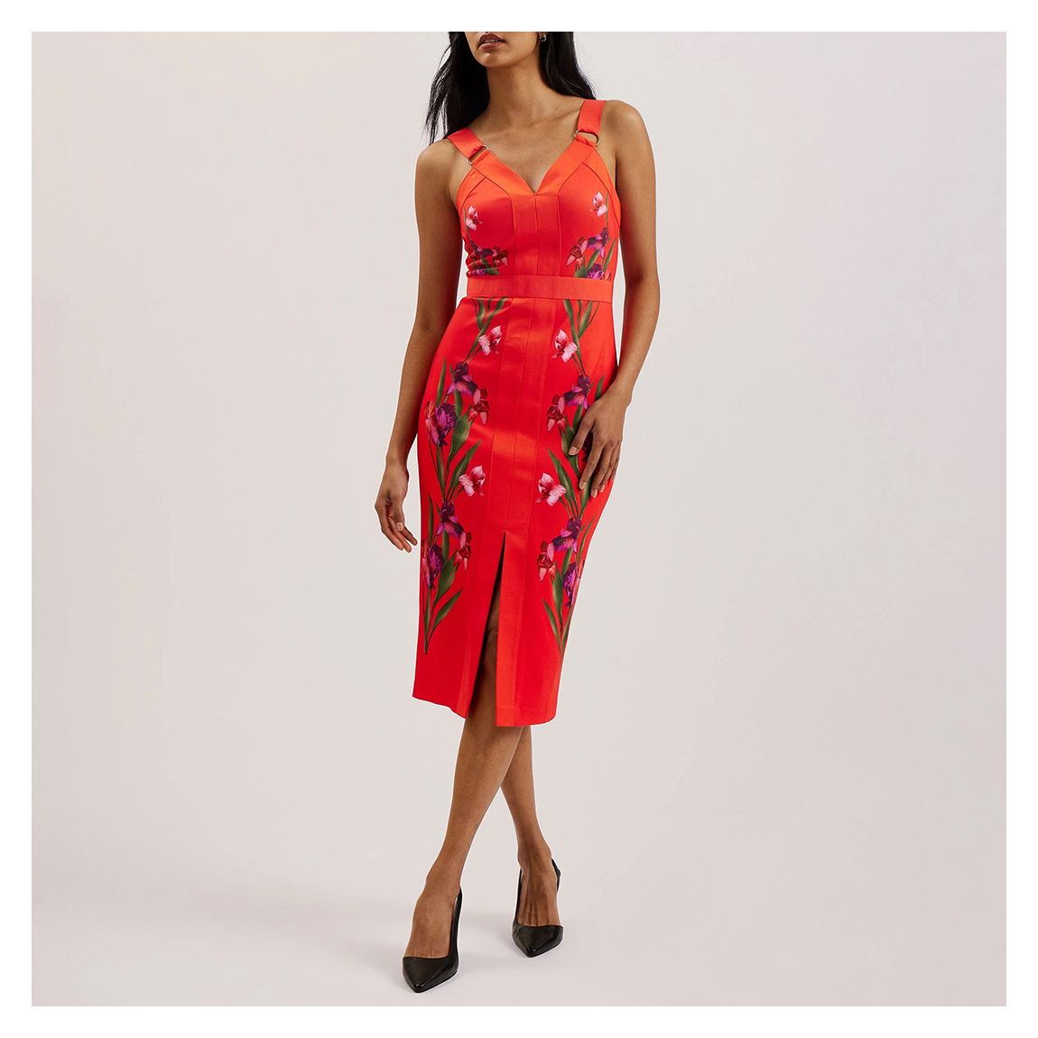 Red Maceio Printed Bodycon Midi Dress main product photo