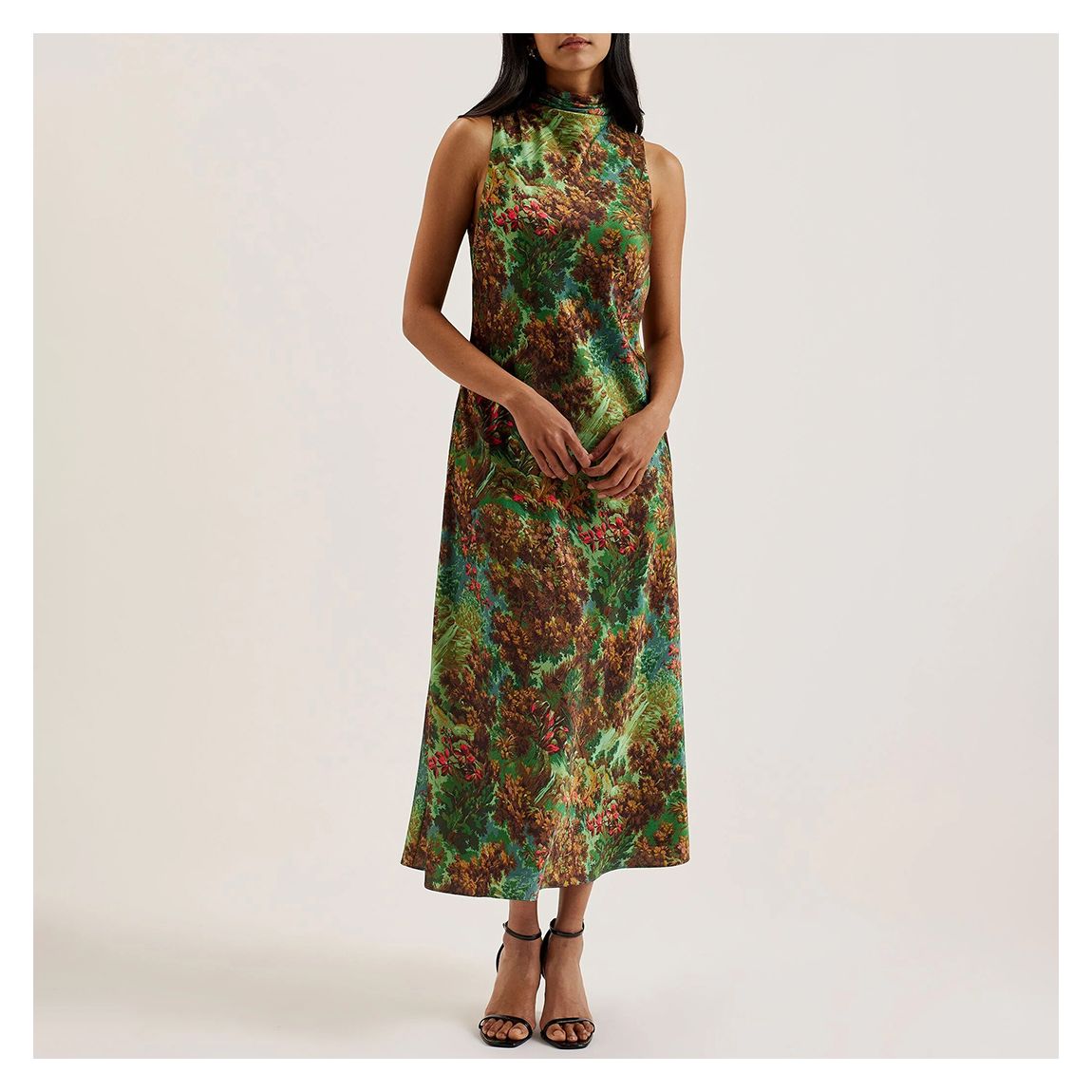 Green Eyva Printed Cowl Neck Midi Slip Dress main product photo