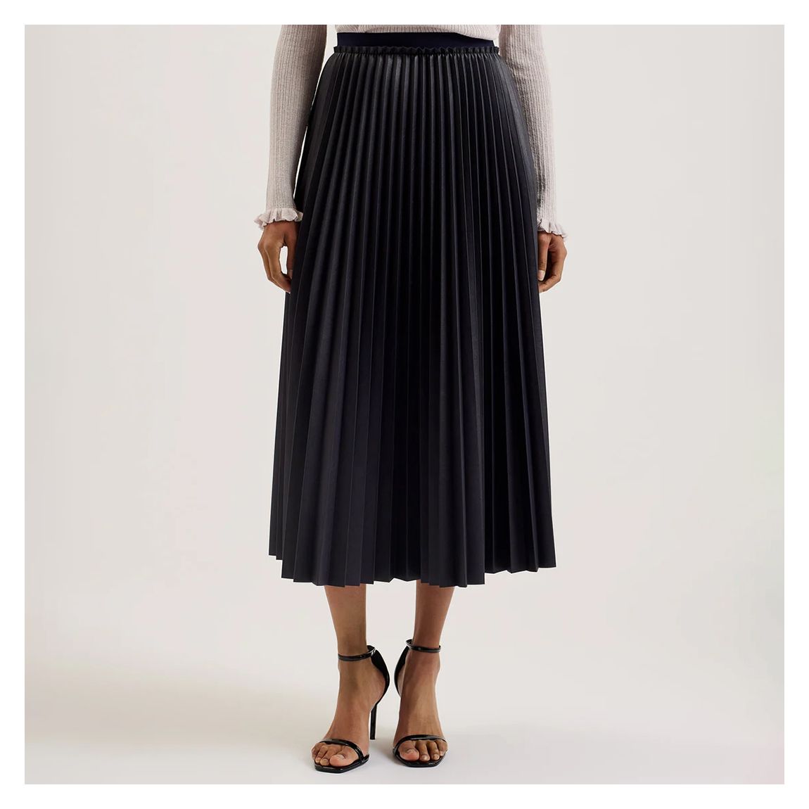 Navy Liydah Faux Leather Pleated Skirt main product photo