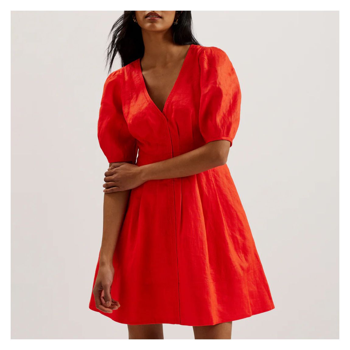Red Koyo Linen Puff Sleeve Mini Dress main product photo