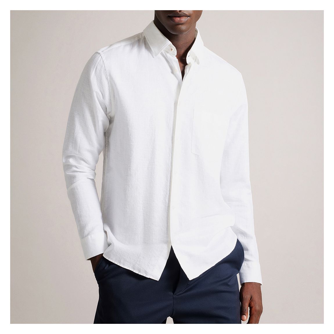 White Kingwel Long Sleeve Linen Shirt main product photo
