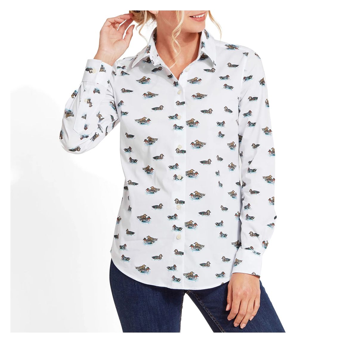White/Teal Printed Norfolk Shirt main product photo