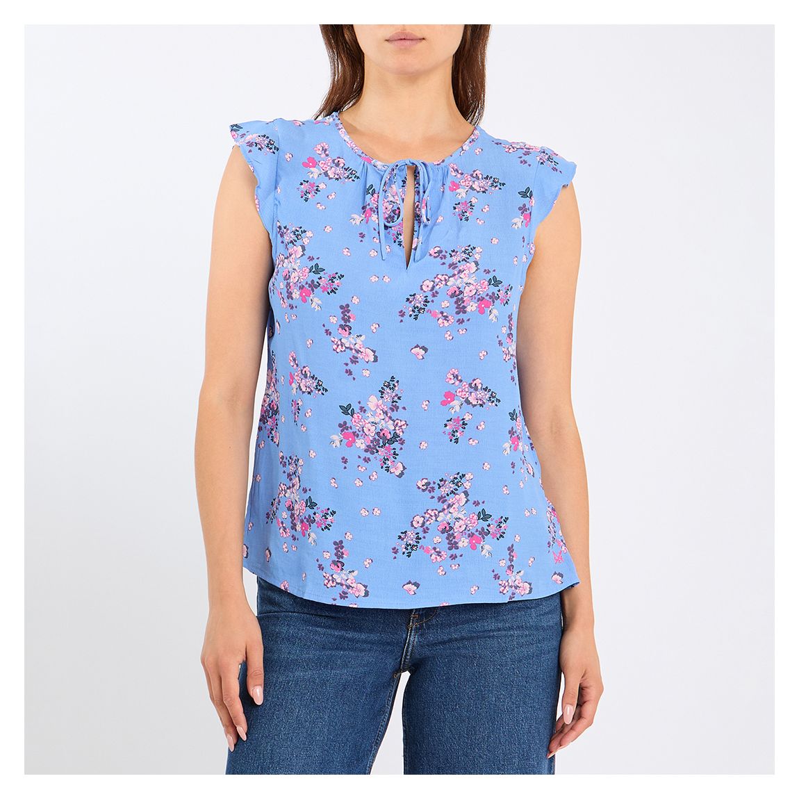 Blue Tie Neck Short Sleeve Blouse main product photo
