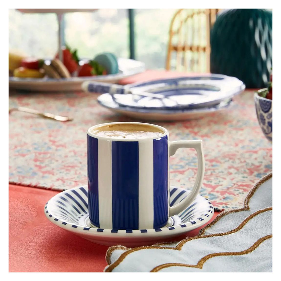 Set of 4 Blue Italian Steccato Espresso Cup & Saucer main product photo