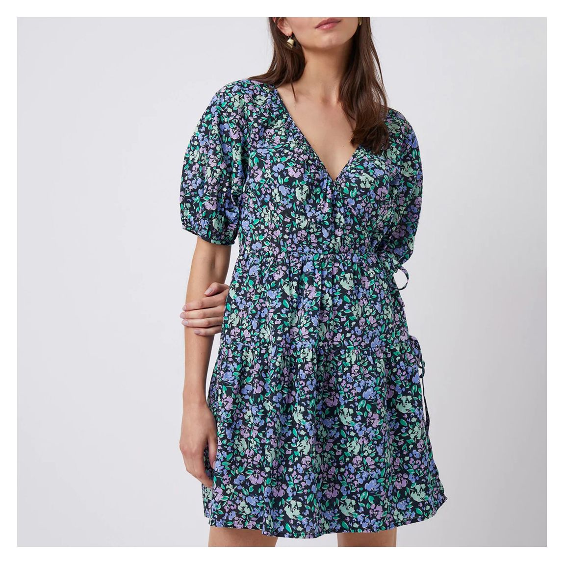 Blue Floral Cotton Wrap Dress main product photo